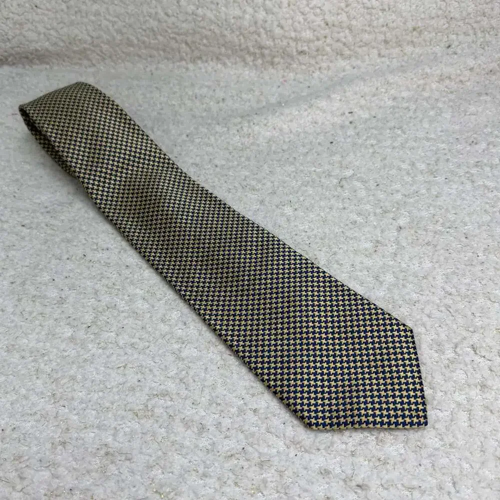 Brooks Brothers Silk Houndstooth Necktie Blue Gold